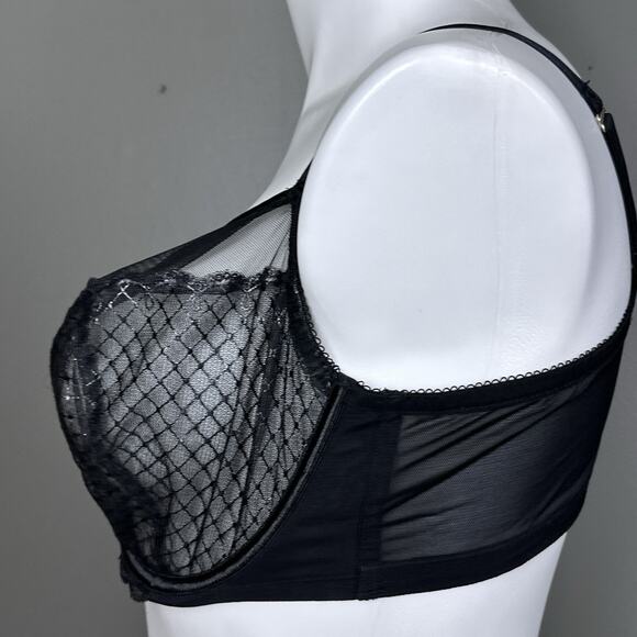 Cacique Bra Size 44D Sheer Black Mesh Lace Unlined Underwire Full Coverage - Picture 3 of 7